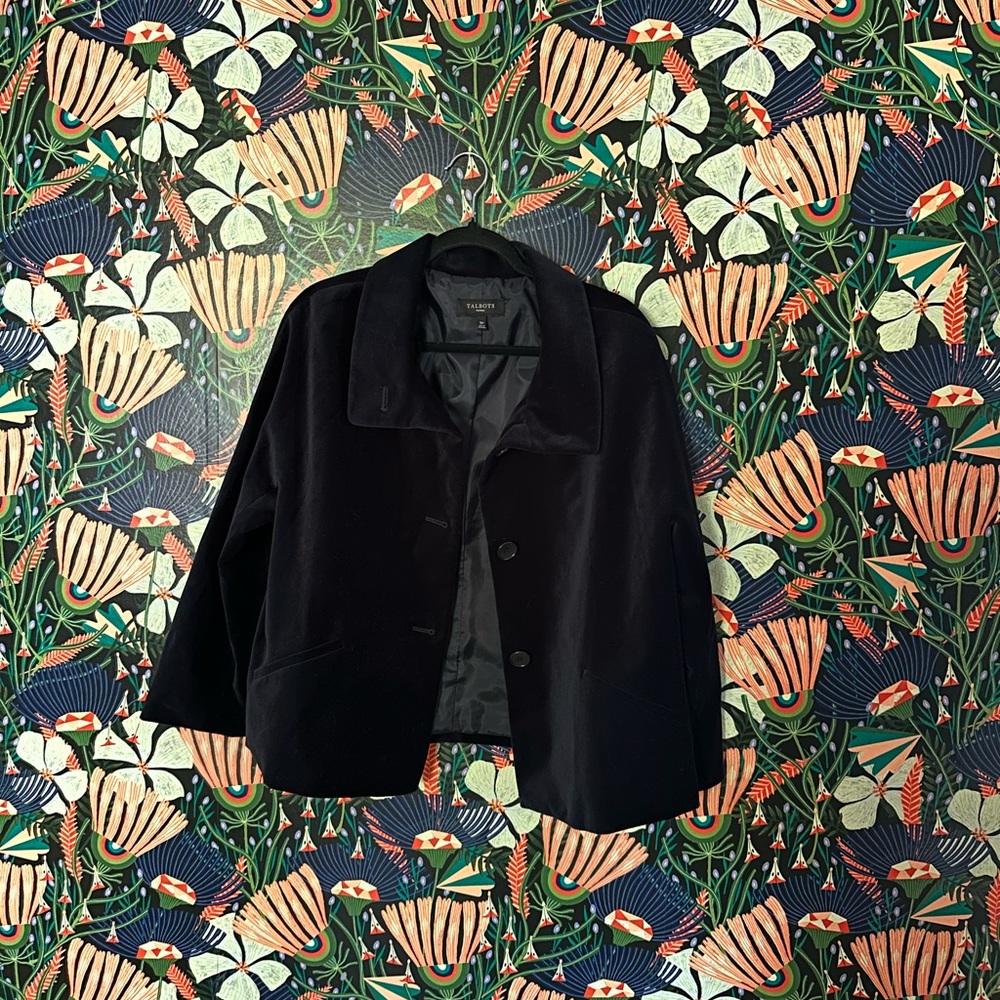 Navy velvet button-up jacket